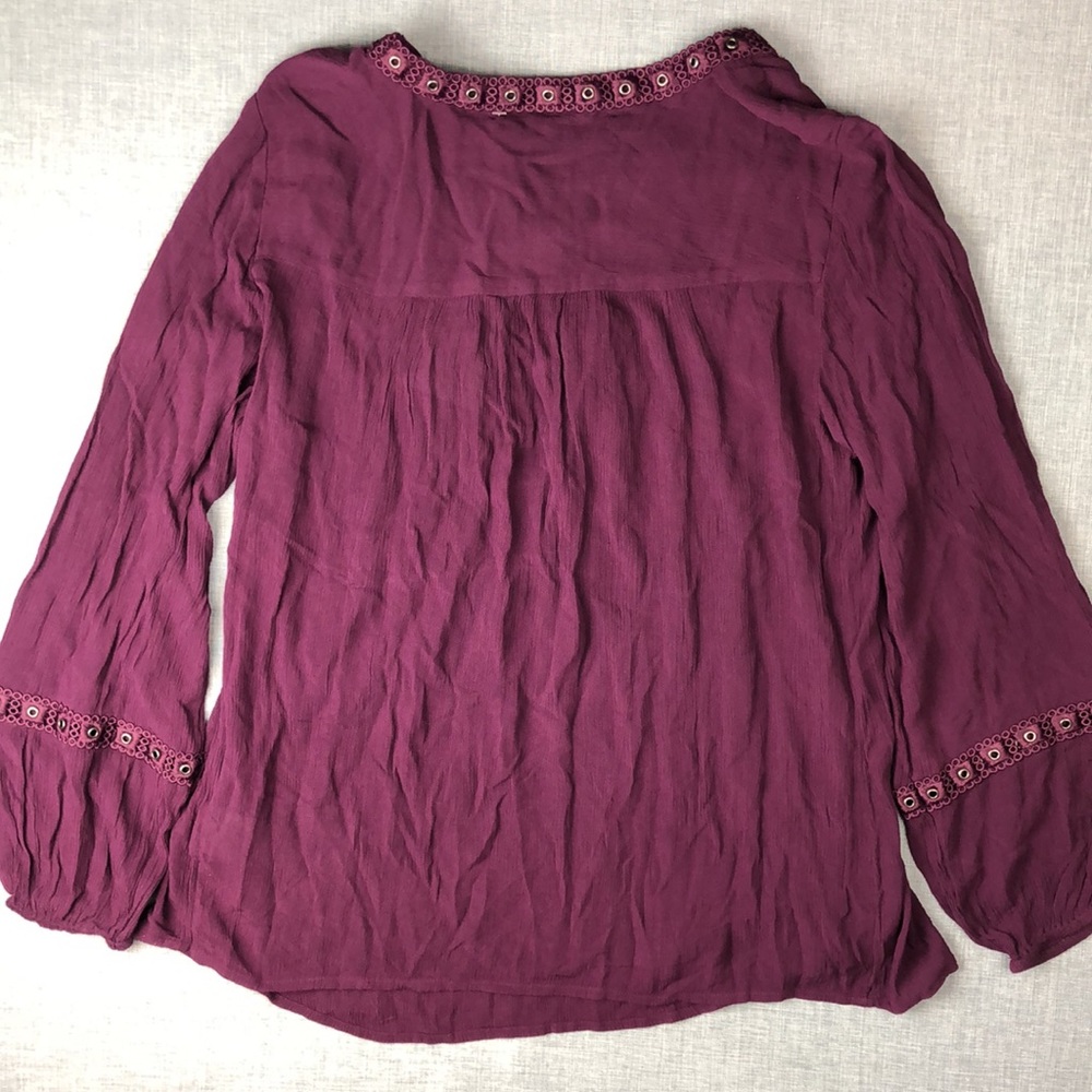 Style & Co Purple Lace Up Peasant Top Size Small - Picture 5 of 6